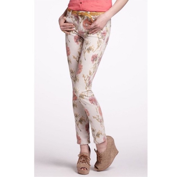Pilcro and the Letterpress Denim - Pilcro Stet Tan Floral Skinny Jean /‎ SZ 26